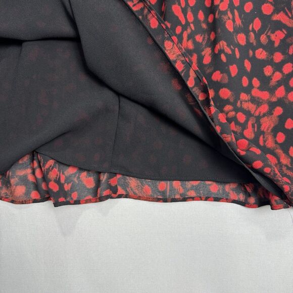 Michael Kors Chiffon Dress Black Red Size 12 Sheer Long Sleeve Lined Camisole - Picture 10 of 16